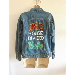 USC UCLA House Divided Denim Jacket Levi's Womens M Custom Hand Painted Football